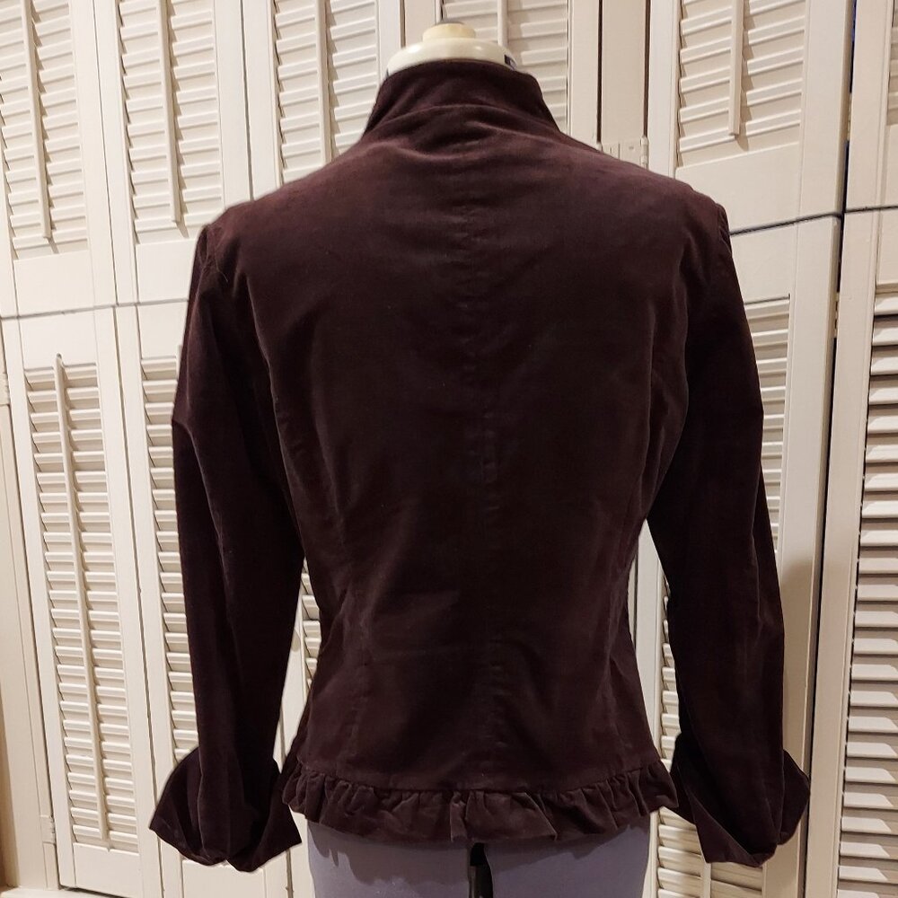 Vintage Dark Brown Velour Ruffled Jacket by Think Tank Size M * NWOT - Picture 7 of 8